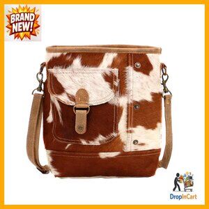 Upcycled Canvas & Cowhide Shoulder Bag Satchel Boho Chic Vintage Western